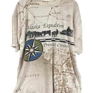 Vintage 90s Alaska Expedition Cruises Dogsled AOP Single Stitch Shirt Adult XL